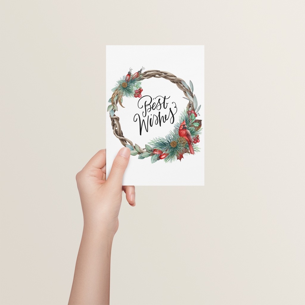 Wall Art Watercolor Christmas Wreath Illustration Print Poster Card Unframed - Picture 4 of 6